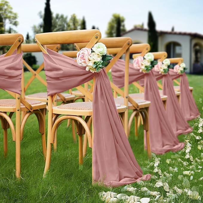 VACVELT Wedding Arch Draping Fabric Dusty Rose Chiffon, 2 Panels Sheer Drapes - Image 3