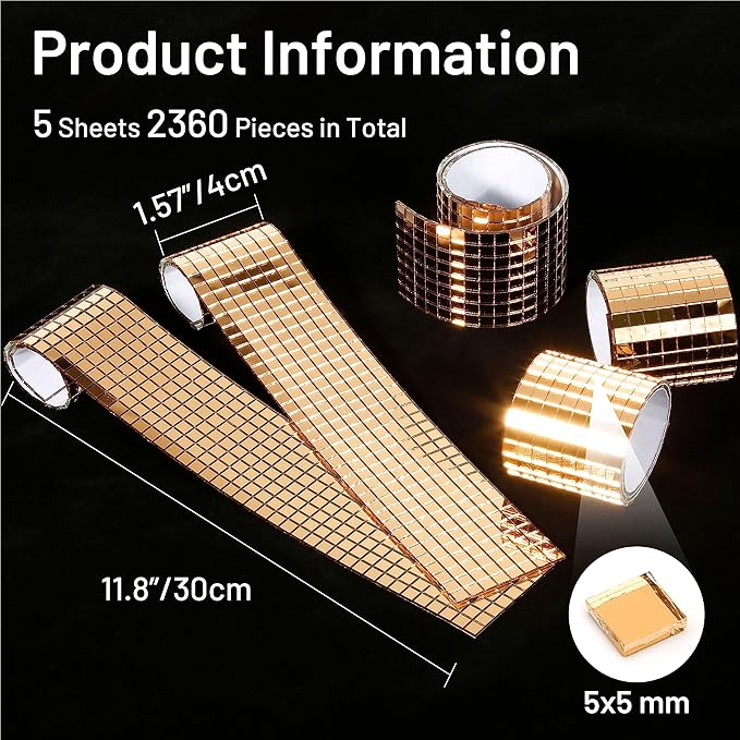 PP OPOUNT 2360 PCS Disco Ball Tiles, 5 x 5 mm Self-Adhesive Mirror Tiles - Image 4
