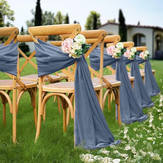 VACVELT Wedding Arch Draping Fabric Dusty Blue Chiffon, 2 Panels Sheer Drapes - Image 3