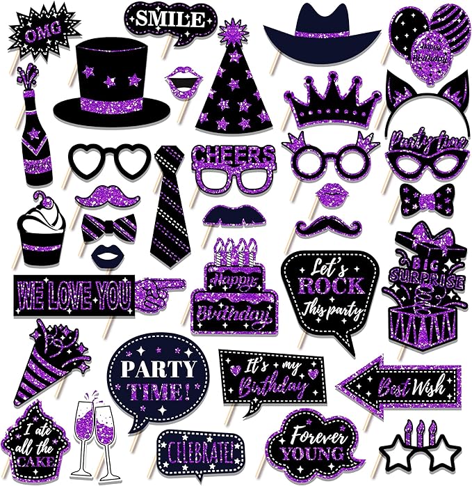 36 PCS Birthday Photo Booth Props Party Supplies Holiday Picture Decorations by Qiuboluny