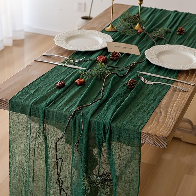 3pcs Emerald Green Cheesecloth Table Runner Gauze 120 Inch 10 FT Rustic Boho by KEKETOARRANGE