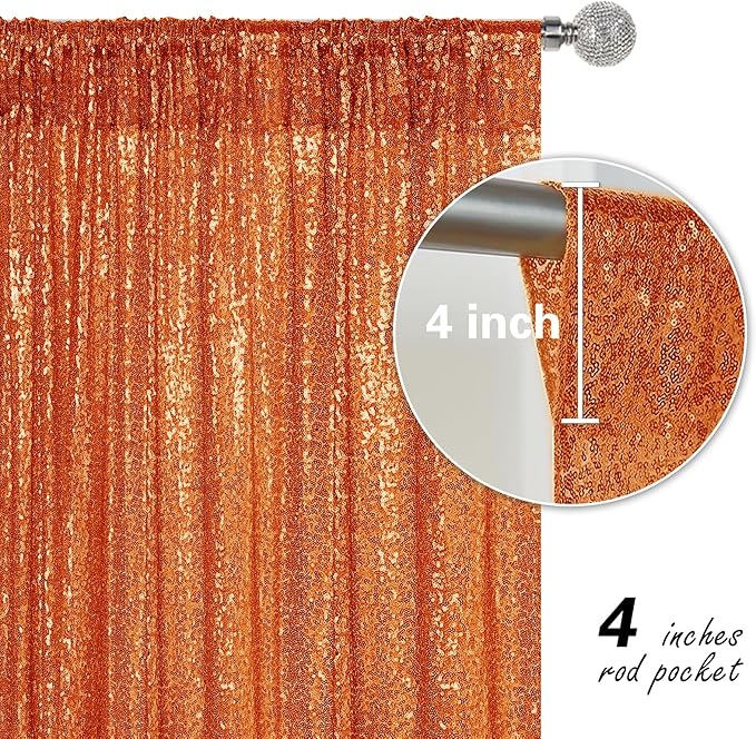 Orange Sequin Backdrop Curtain 4 Pieces 2FTx8FT Glitter Photography Backdrop - Image 5