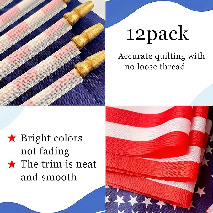 WEITBF 12Pcs 8×12 Inch Small American Flags on Stick Mini USA Flags US Handheld - Image 3