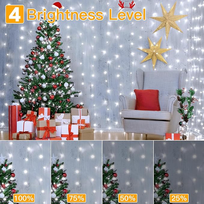 Ollny Curtain Lights 6.6x6.6ft, 200 LED White String Lights - Image 5