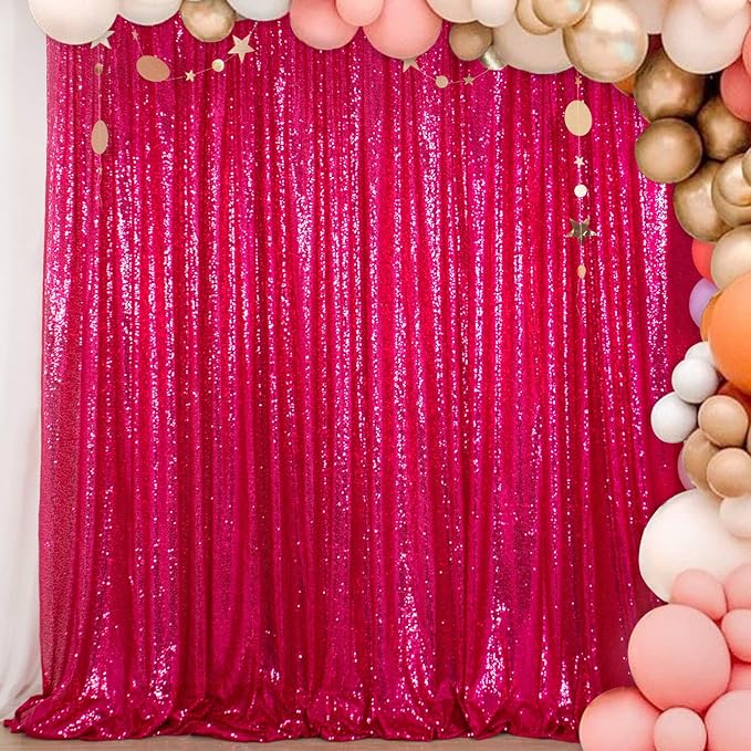 ShinyBeauty Sequin Curtain Fuchsia 4FTx8FT Sequin Photo Backdrop Hot Pink by ShinyBeauty