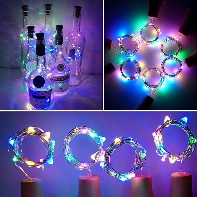 Wine Bottle Lights with Cork, 10 Pack Battery Operated LED Cork Shape Silver - Image 2