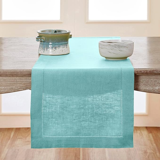 Solino Home Linen Aqua Blue Table Runner 132 Inches Long by SolinoHome