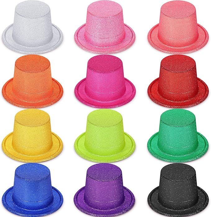 Handepo 12 Pack Bright Glitter Top Hat Mini Fun Party Hats by Handepo