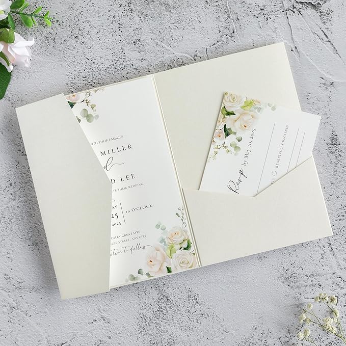 20 PCS Ivory Tri-fold Laser Cut Wedding Invitation Pockets - Image 9