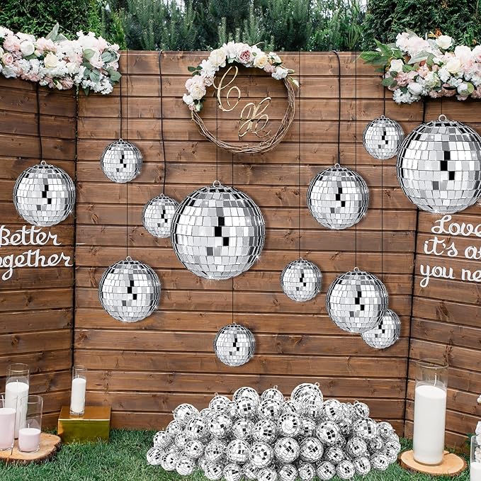Funtery 100 Pcs Mirror Disco Balls Bulk Assorted Silver Hanging Disco Ball Decor - Image 7