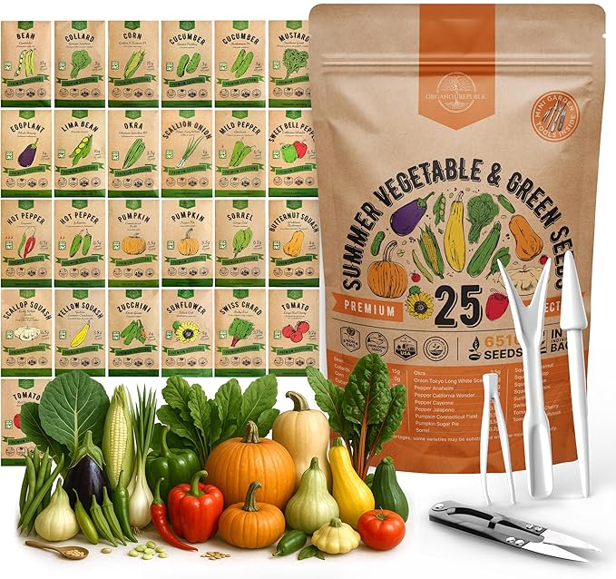 Organo Republic 25 Summer Vegetable Garden Seed Variety Pack by OrganoRepublic