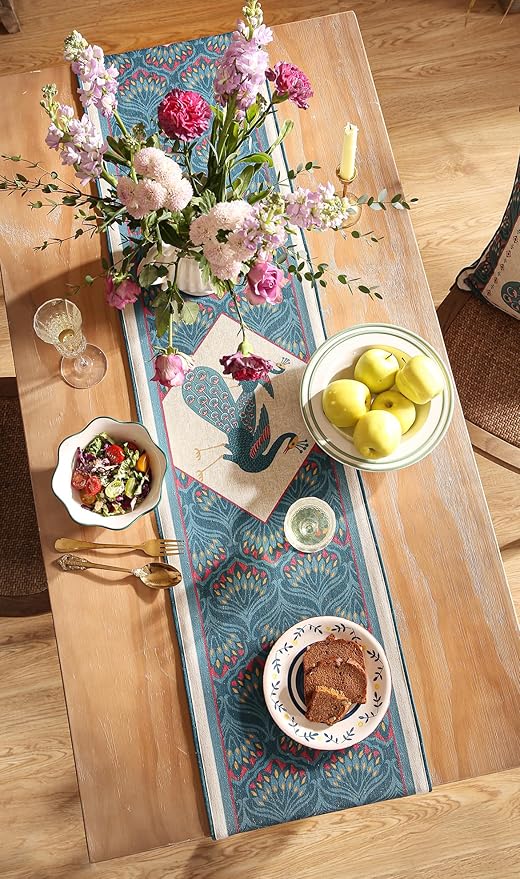 Vintage Blue Peacock Table Runner - Image 9