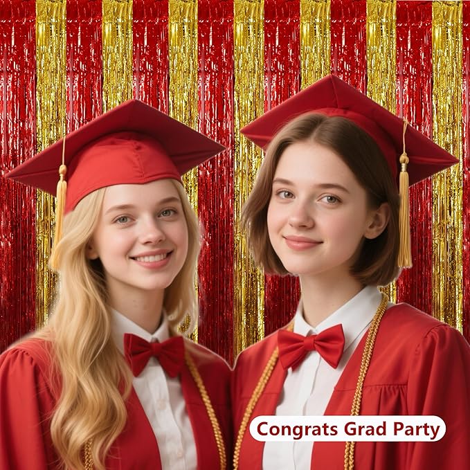 BEISHIDA Red Gold Door Streamers Backdrop Foil Fringe Tinsel Party Streamers - Image 4