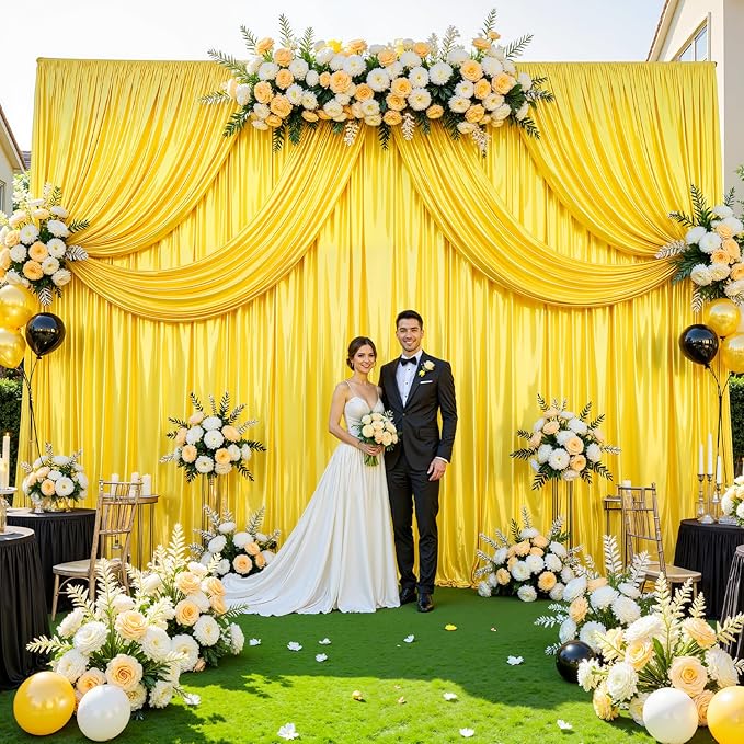 Gold Glitter Backdrop Curtain for Parties Wedding, 10Ft x 10Ft Satin Shimmer - Image 4