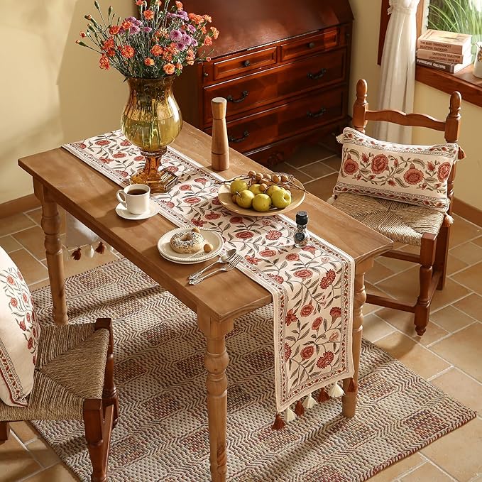 ISAENNE Designer Elegant Linen Table Runner 102 Inches Long, Vintage Orange - Image 8
