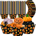 Domensi 100 Pcs Halloween Pumpkin Cupcake Wrappers Rustic Cupcake Liners by Domensi