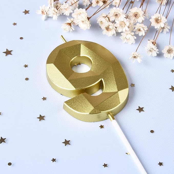 PHD CAKE 2.76 Inch Crystal Gold 9 Number Birthday Candles - Image 2