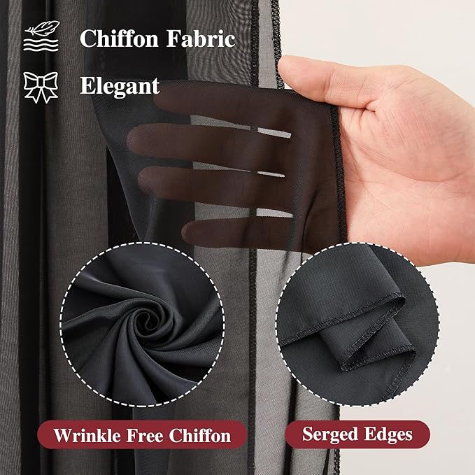 Wedding Arch Draping Fabric, 2 Panels 18FT Black Sheer Chiffon Curtain Drapes 6 - Image 2