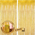 2 Pack Laser Gold Foil Fringe Backdrop Curtains, Tinsel Streamers Birthday by Voircoloria