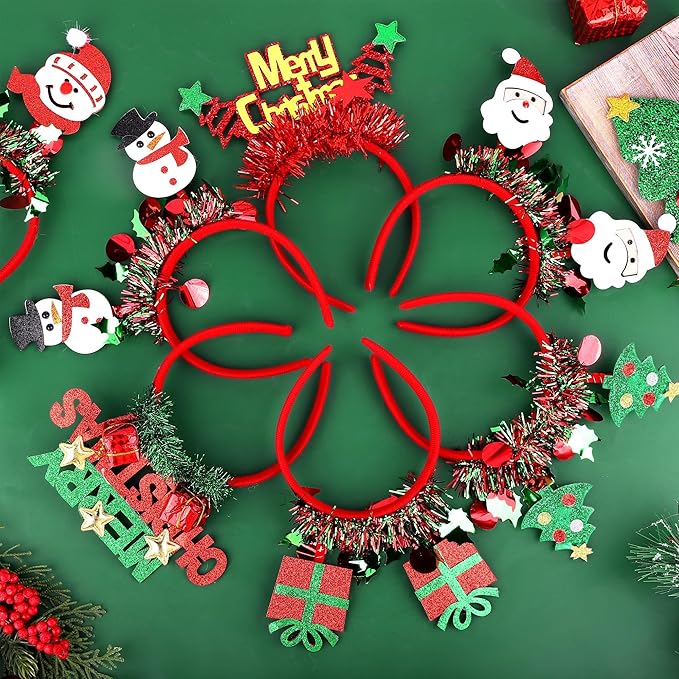 Aodaer 8 Pack Christmas Headbands Glitter Xmas Headband Costume Headwear - Image 4