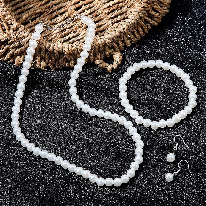 4 Pcs 1920s Faux Pearl Costume Jewelry Set - Image 2