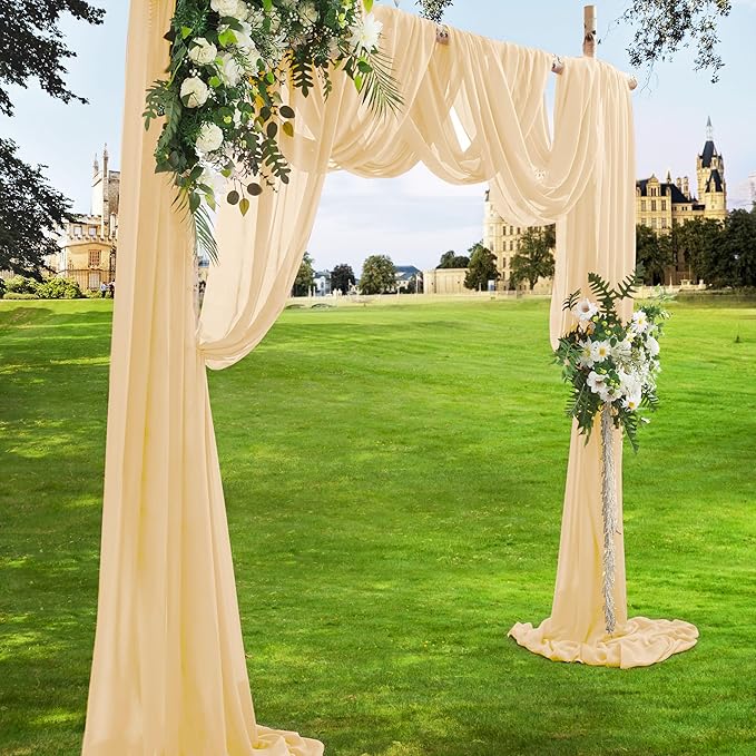 VACVELT Wedding Arch Draping Fabric Champagne Chiffon, 1 Panel Sheer Drapes 30 - Image 2