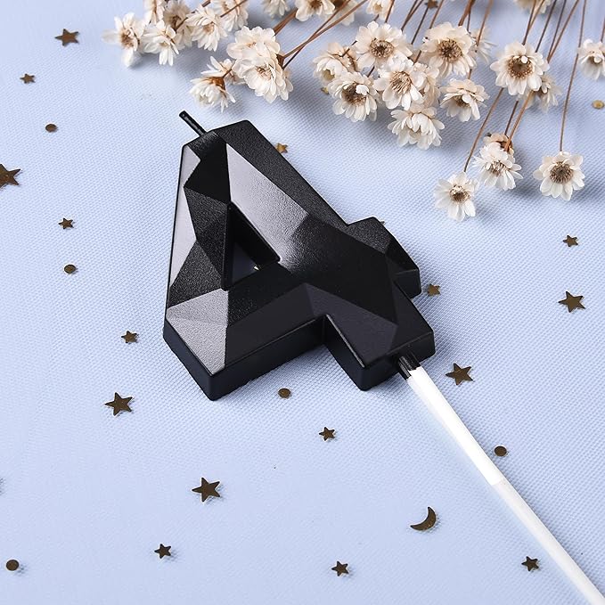 PHD CAKE 2.76 Inch Crystal Black 4 Number Birthday Candles, Cake Number Candles - Image 2