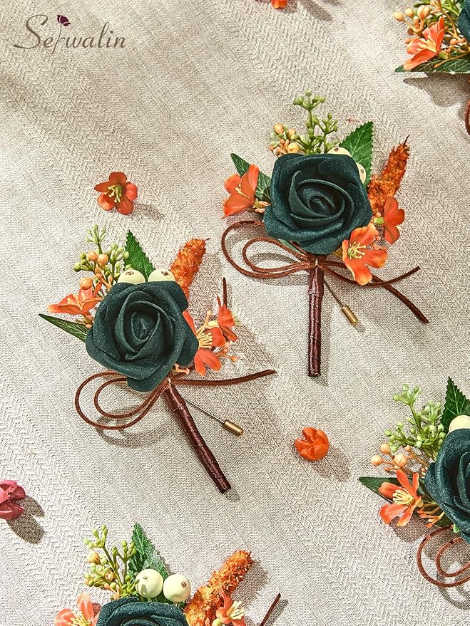 Serwalin 10Pcs Boutonniere for Men, Teal Groom and Best Man Boutonniere - Image 3