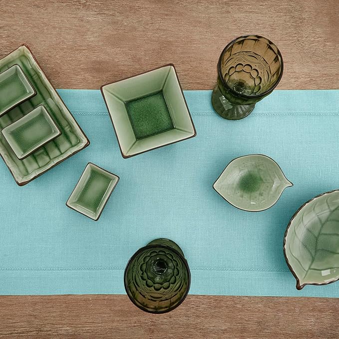 Solino Home Linen Aqua Blue Table Runner 120 Inches Long - Image 3