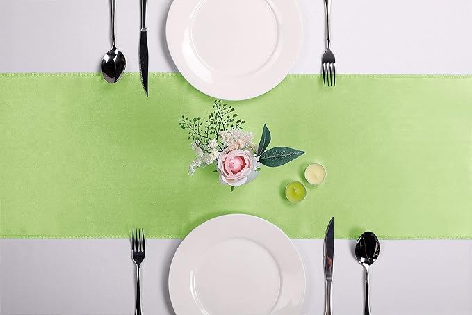 10-Pack Satin Table Runner Light Green 12 x 108 inches Long, Table Runners - Image 2
