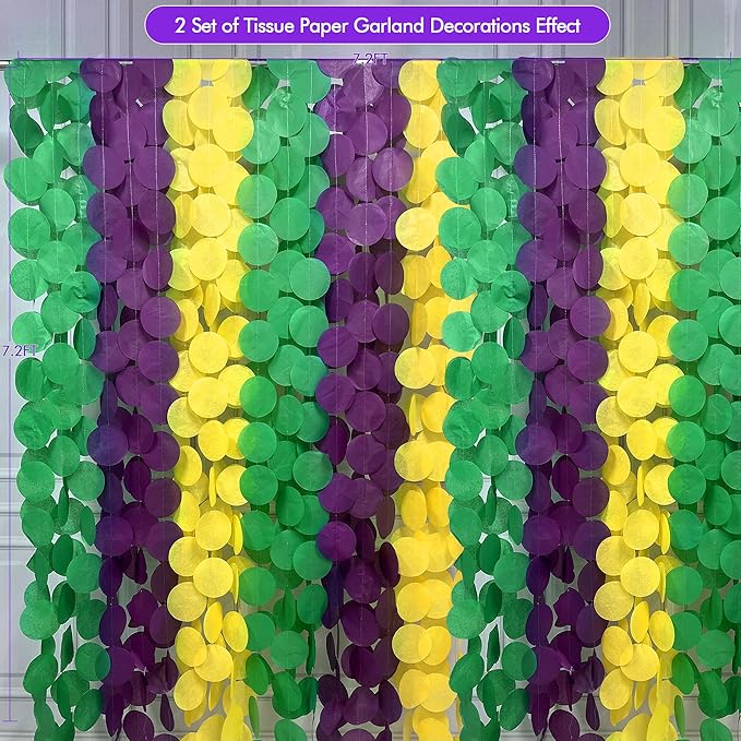 205 Ft Mardi Gras Party Decorations Purple Green Yellow Circle Dot Backdrop - Image 3