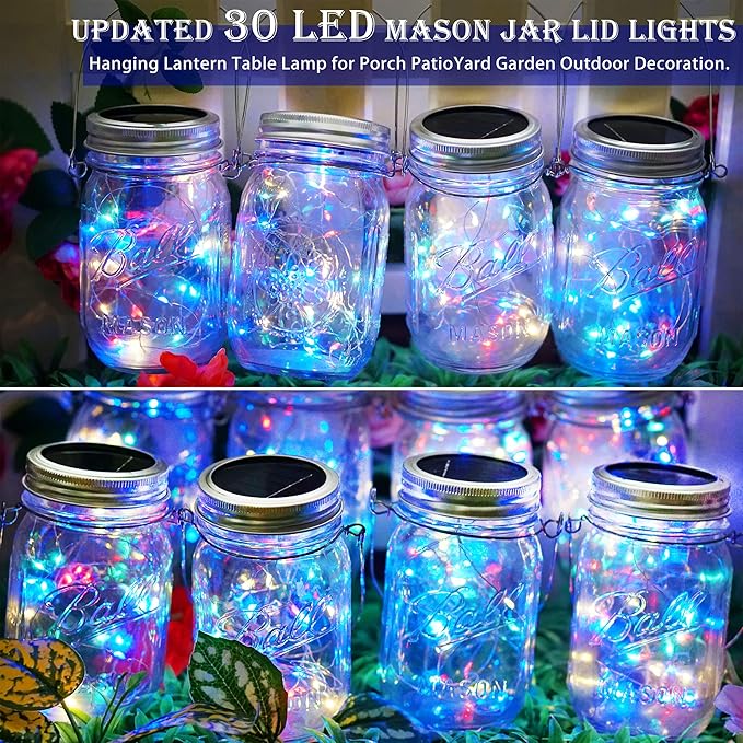 SunKite Solar Mason Jar Lights, 12 Pack 30 LED Waterproof Fairy Firefly Jar - Image 2