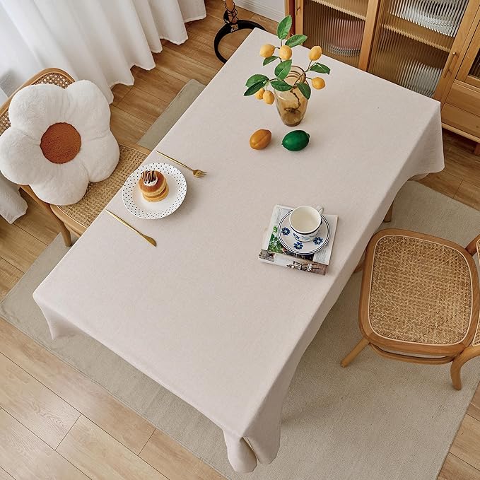 NLMUVW Oatmeal Linen Tablecloth Rectangle 6ft, Rustic Textured Table Cloth - Image 6