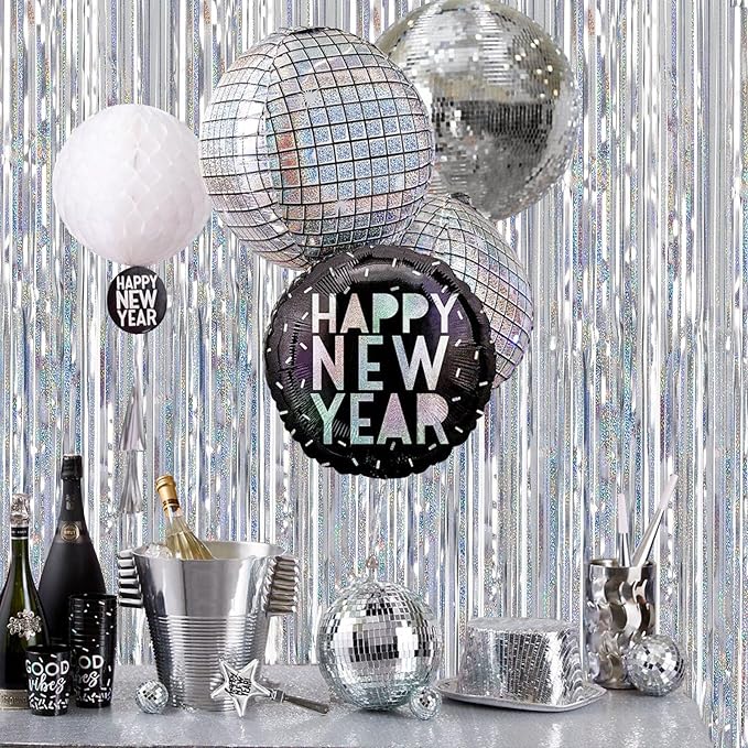CANREVEL 2 Pack 3.3x8.2 Feet Laser Silver Foil Fringe Backdrop Curtains - Image 7