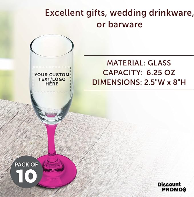 DISCOUNT PROMOS Custom Premiere Champagne Flutes 6.25 oz. Set of 10, - Image 4
