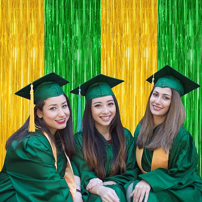 2 Pack Graduation Backdrop, Large Grad Decor 2025, Metallic Green and Gold Grad - Image 6