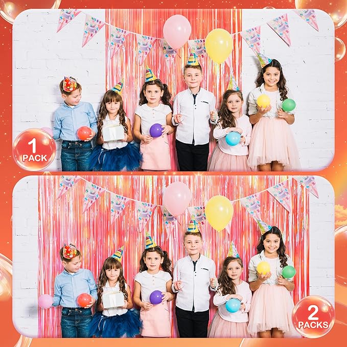 2 Pack Orange Party Streamers Backdrop Curtains, 3.3x8.2ft Holographic Tinsel - Image 9