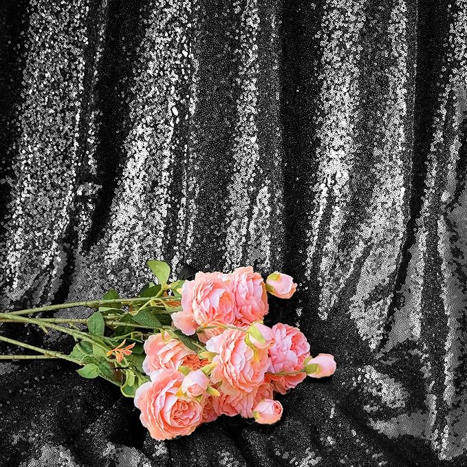 Black Sequin Backdrop Curtains 1 Panel 10FTx10FT Wedding Photo Backdrop Drapes - Image 2
