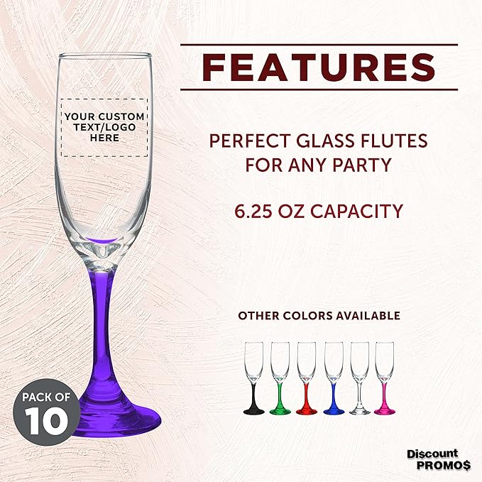 DISCOUNT PROMOS Custom Premiere Champagne Flutes 6.25 oz. Set of 10, - Image 2