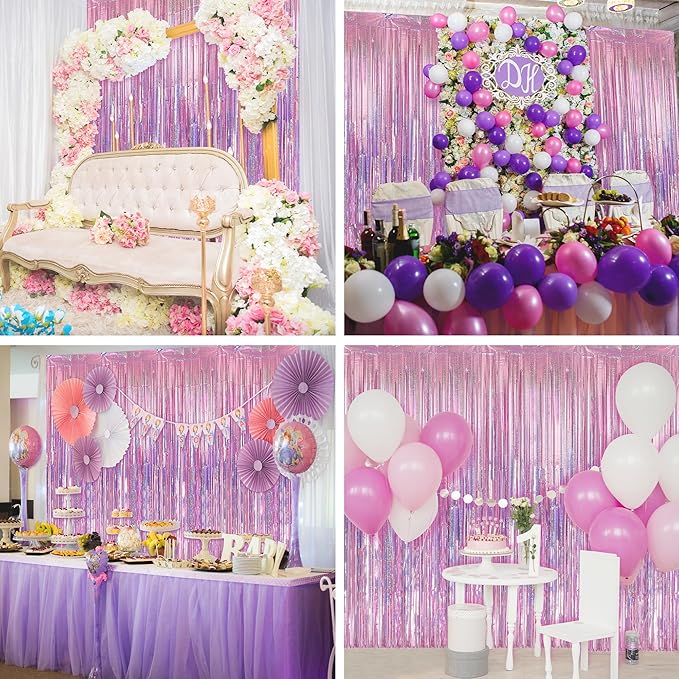 Crosize 2 Pack 3.3 x 9.9 ft Pink Foil Fringe Backdrop Curtain, Streamer - Image 5