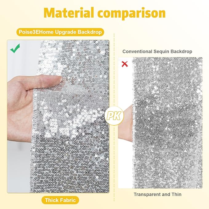 Poise3EHome 2 Panels 4ftx8ft Silver Sequin Backdrop, Upgrade Shimmer Backdrop - Image 5