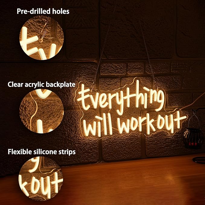Everything Will Work Out Neon Sign, Inspirational Letter Neon Light Positive - Image 2
