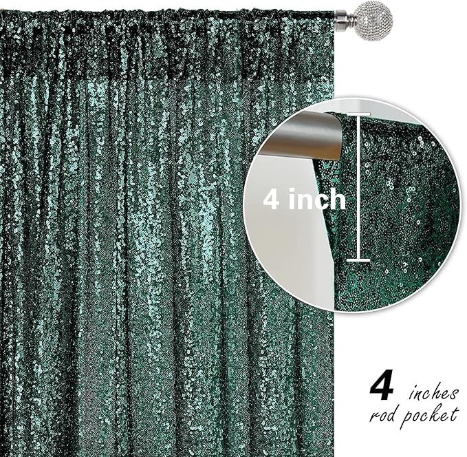 Dark Green Sequin Backdrop Curtain 2 Pieces 2FTx8FT Glitter Photography Backdrop - Image 5