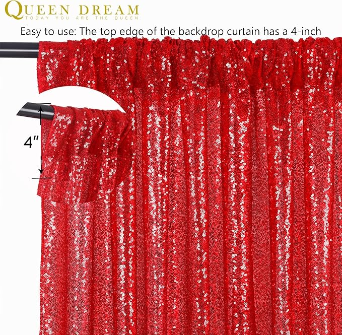 8ft x 8ft Red Sequin Backdrop Party Backdrop Curtain - Image 6