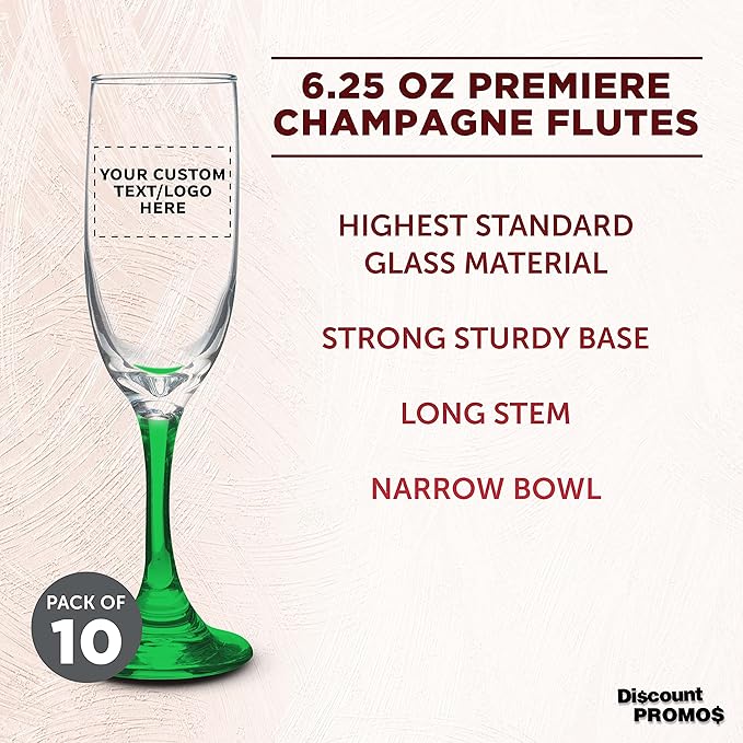 DISCOUNT PROMOS Custom Premiere Champagne Flutes 6.25 oz. Set of 10, - Image 3