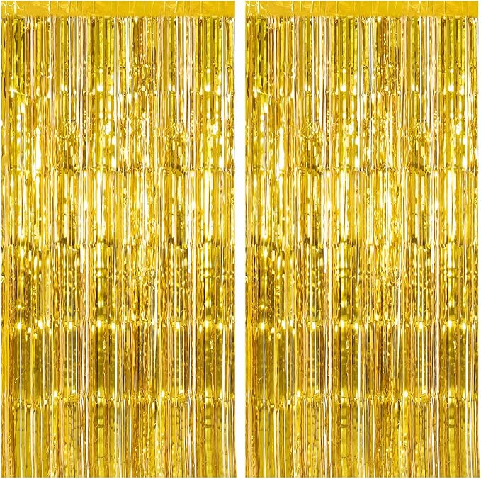 2 Pack Gold Backdrop Birthday Decorations Foil Curtain Backdrop Gold Streamers by KEJ