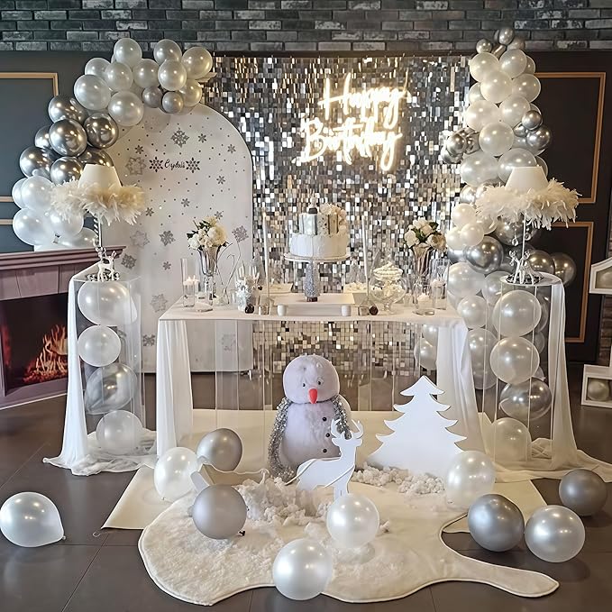 Winter Wonderland Balloons, Pearl White Snowflakes - Image 6