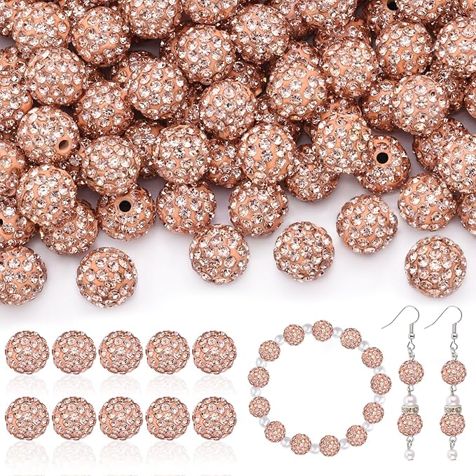 105pcs 10mm Rhinestone Beads for Jewelry Making, Light Peach Shiny Round Disco by TINKRSTUFF