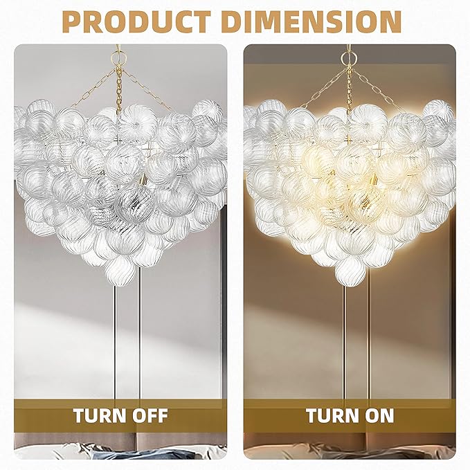 Nordic Bubble Ball Swirled Glass Chandelier, Dia 36 inch Gild Gold and Clear - Image 3