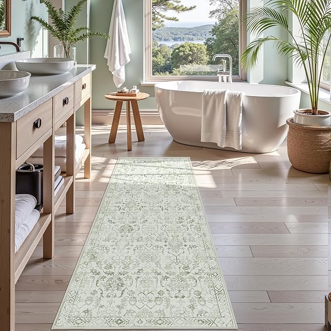 Sage 3x7 Runner Rug for Hallways Bed Side Kitchen, Boho Washable Distressed by Deerly